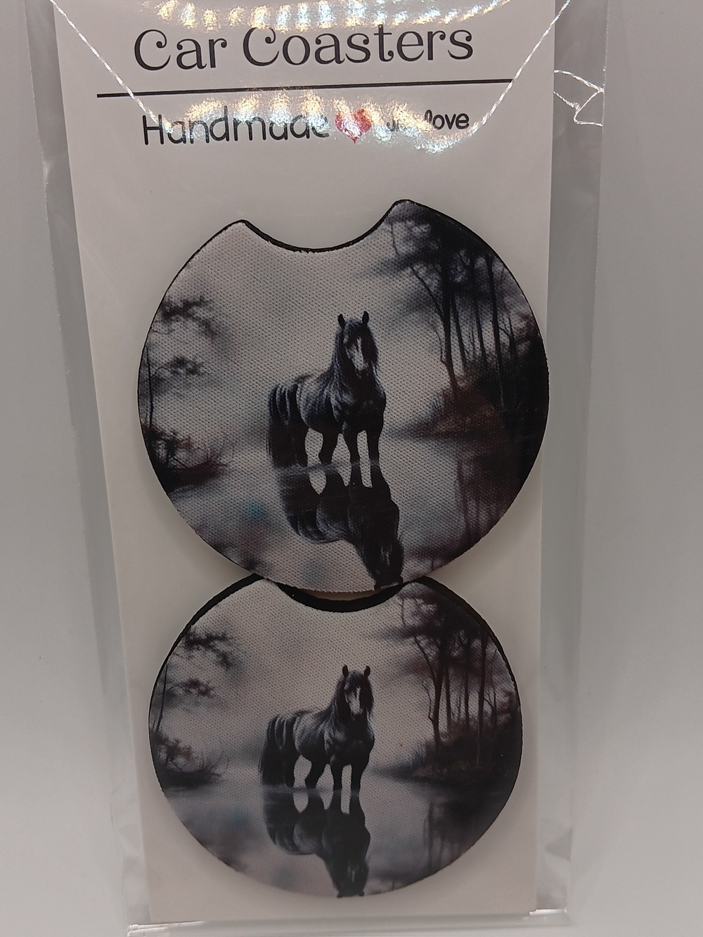 Black Horse Water Reflection Car Coasters